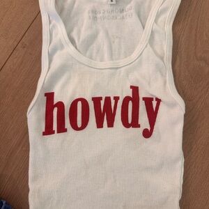 White Tank Top with Red 'Howdy' Print